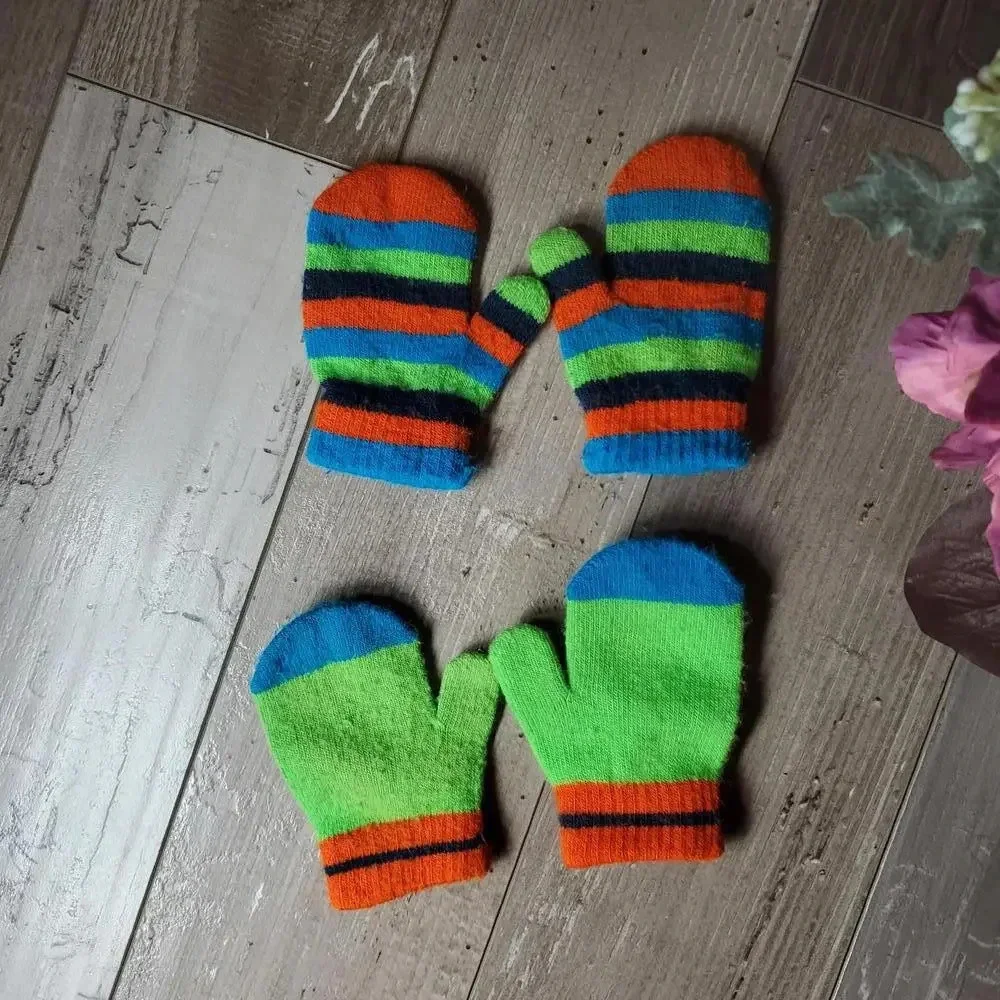 Jumping Beans Toddler Size 2T-4T Mittens Bundle Blue Green Orange EUC